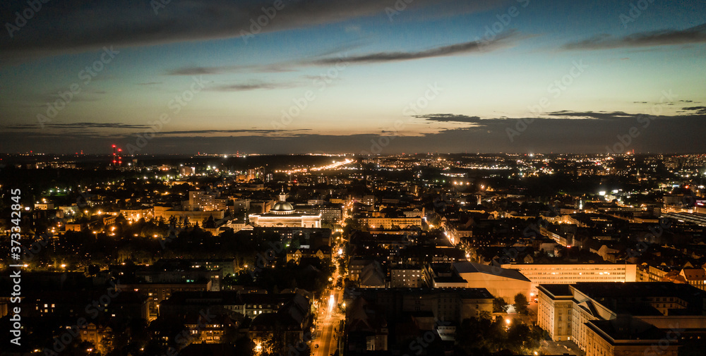 silesia- evening panorama of the city - Katowice, downtown