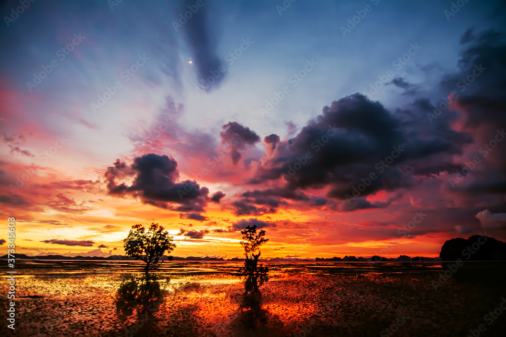 Natural Scenic landscape of beautiful twilight sky  , Krabi Thailand - obrazy, fototapety, plakaty 