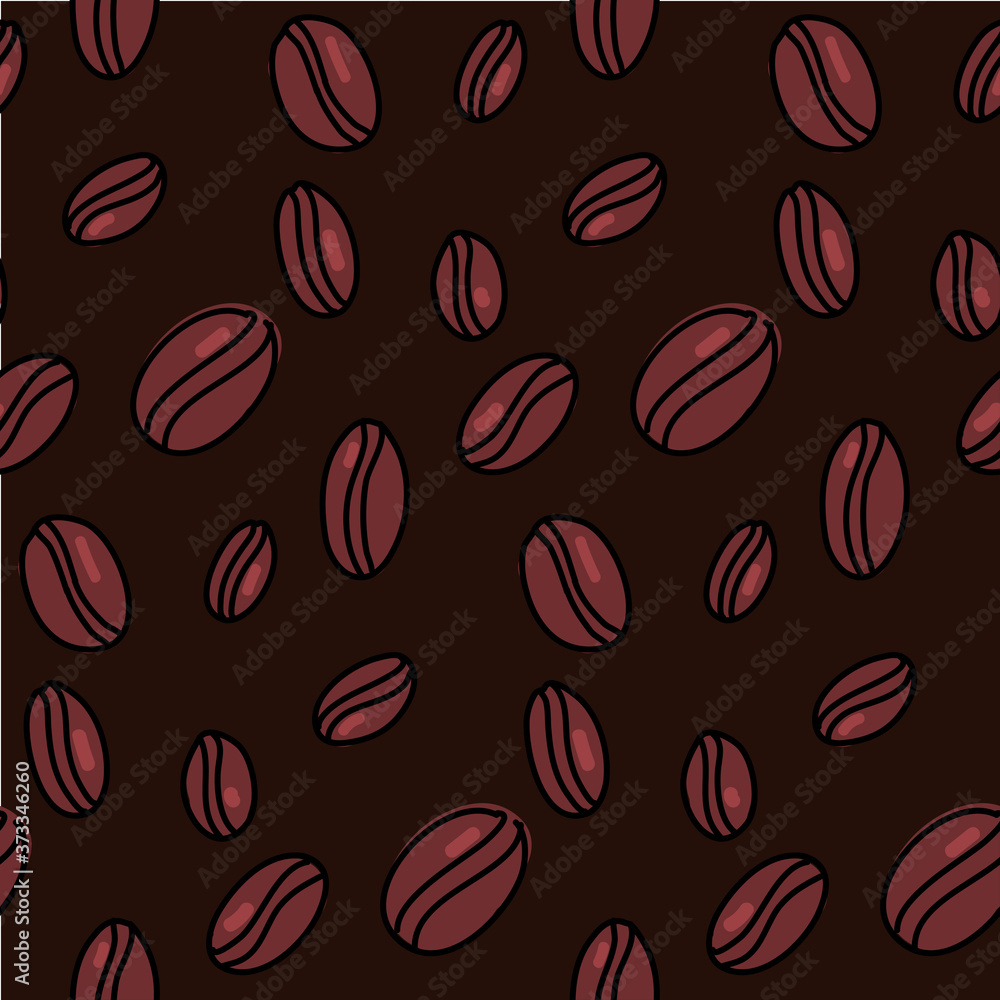 Coffee beans pattern. Dark seamless background with hand drawn brown seeds. Vector texture Coffee beans pattern. Dark seamless background with hand drawn brown seeds. Vector texture