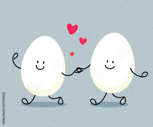Cheerful chicken eggs together. Vector illustration in cartoon flat style.