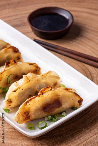 .Guioza or  Jiaozi appetizer of Chinese and Japanese cuisine.