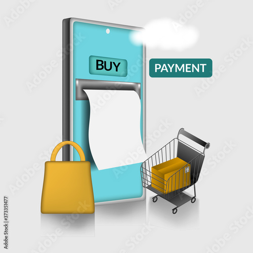Store on mobile concept , 3d realistic design payment button , credit sale money electronic online store
