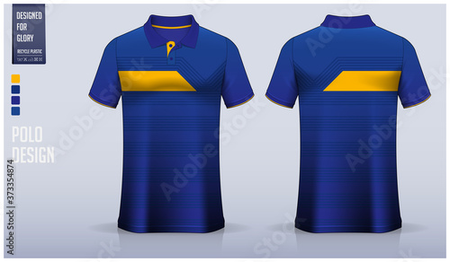 Polo shirt mockup template design for soccer jersey, football kit, sportswear. Sport uniform in front view, back view. T-shirt mock up for sport club. Fabric pattern. Shirt Mockup Vector Illustration.