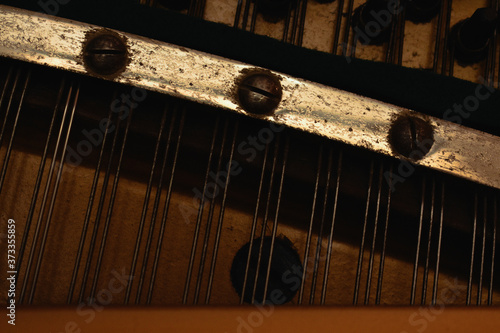 close up of piano strings