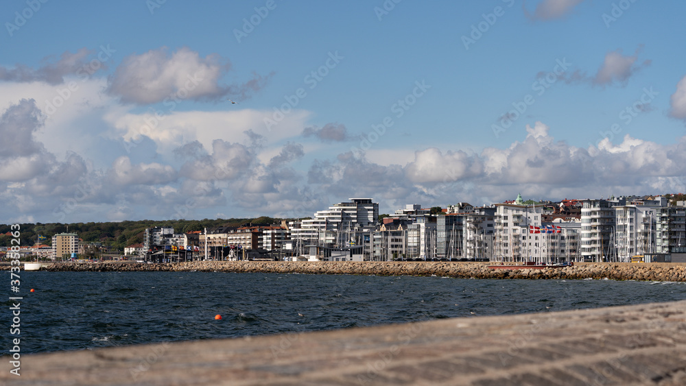 Cityscape of Helsingborg in Sweden. View from pier.