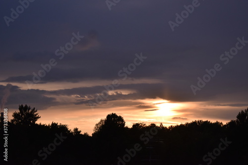 sunset with blue sky in the evening