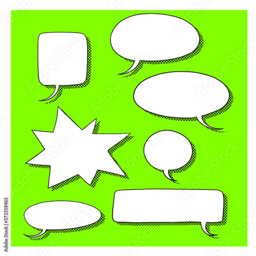 Set of comic speech bubbles with halftone shadow
