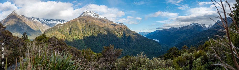 View from Routeburn Track to Hollyford Valley in Fiordland National Park, South Island/New Zealand View from Routeburn Track to Hollyford Valley in Fiordland National Park, South Island/New Zealand