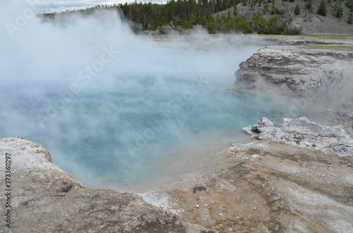 Late Spring in Yellowstone National Park: End of Excelsior Geyser Pool As Dense Steam Rolls Off in Midway Geyser Basin