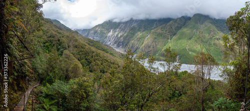 Panoramic view of Franz Josef glacier from Roberts Point track, West Coast/South Island/New Zealand