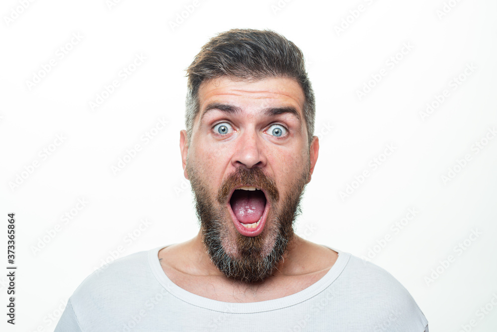 Shocked bearded man with surprise expression, wow amazed excited face. Emotions people concept. Shocked bearded man with surprise expression, wow amazed excited face. Emotions people concept.