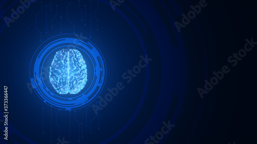 Blue Technology Background. Abstract Human Brain. Vector Illustration