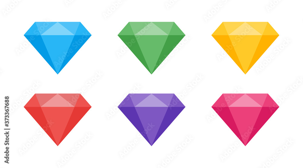 Diamond vector isolated collection. Vector gem jewel symbol signs. Cartoon diamonds icon colored collection in trendy flat design Diamond vector isolated collection. Vector gem jewel symbol signs. Cartoon diamonds icon colored collection in trendy flat design