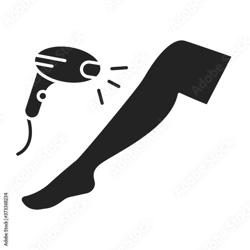Laser hair removal black glyph icon. Device for hair removal by means of exposure to pulses of laser light that destroy the hair follicle. Pictogram for web page, mobile app, promo.