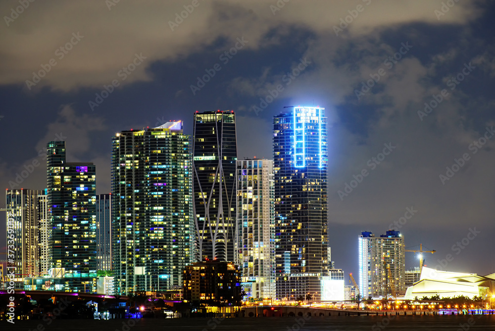 Naklejka premium Miami night downtown. Miami, Florida, USA downtown cityscape.