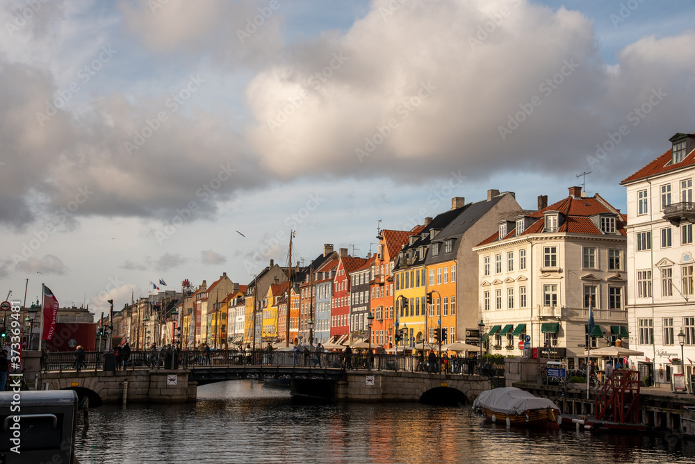 Facades of bright colored houses at Nyhavn (Copenhagen, DK)