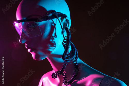 Humanoid cyborg with wires ...