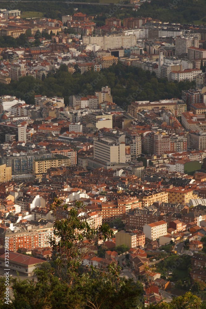 Buildings in OvIedo. Historical city of Asturias,Spain. Aerial Drone Photo