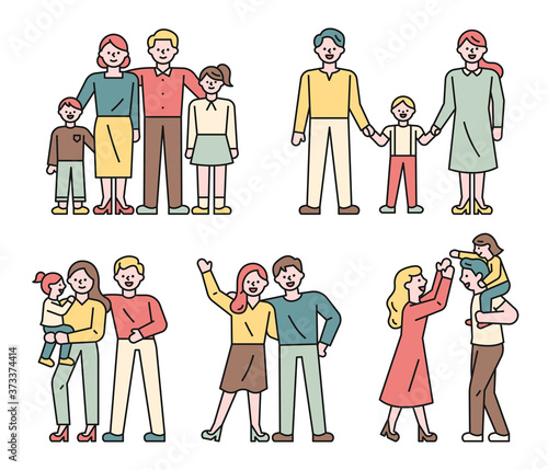 Various member family types. flat design style minimal vector illustration.