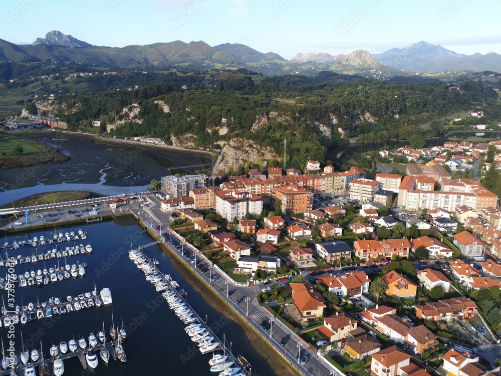 Ribadesella,  beautiful coastal village in Asturias,Spain. Aerial Drone Photo
