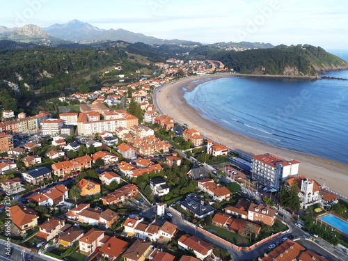 Ribadesella, beautiful coastal village in Asturias,Spain. Aerial Drone Photo