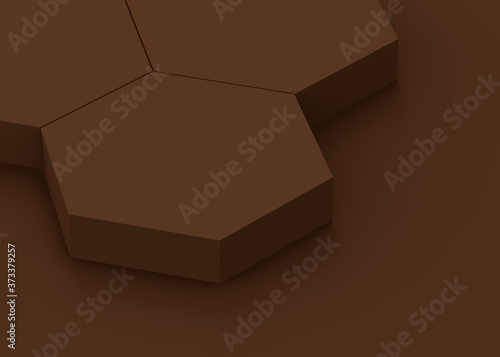 3d brown dark hexagon podium minimal studio background. Abstract 3d geometric shape object illustration render. Display for cosmetics beauty and fashion product. Food and drink Concept. 
