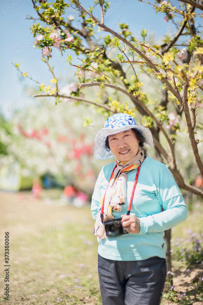 Portrait of happy senior beautiful woman in spring park Portrait of happy senior beautiful woman in spring park