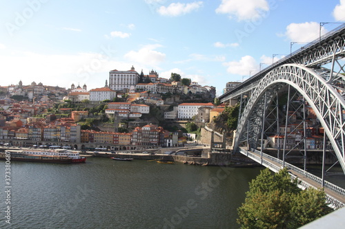 View on ancient city Porto,metallic Dom Luis bridge, Ribeira, Porto, Portugal © Sabrina
