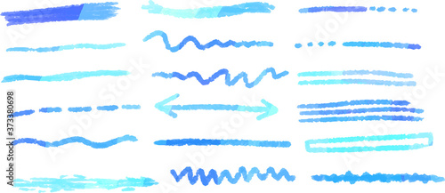 Horizontal pencil line using cold color watercolor texture set