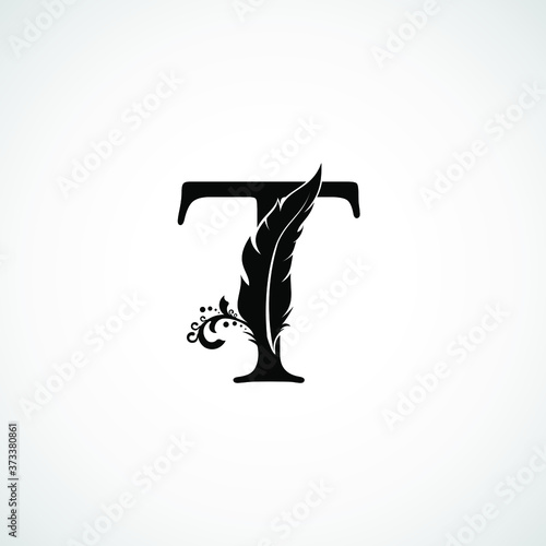 Luxury Feather Letter T logo Template. Black Design Concept