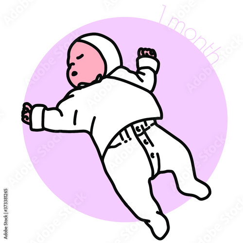 1month-仰向けに寝転がっている赤ちゃんのイラスト