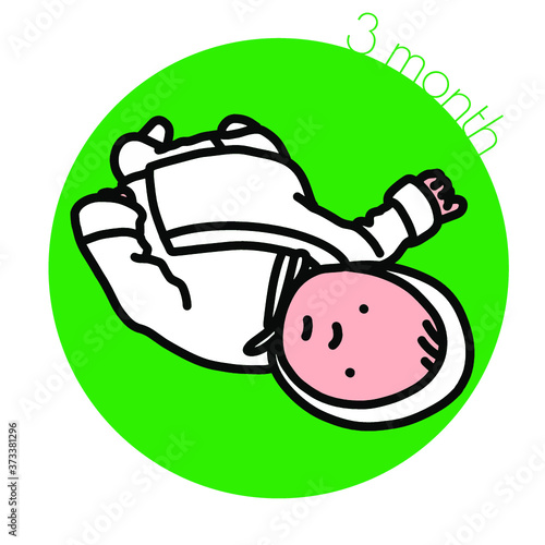3month-仰向けに寝転がってこっちをみている赤ちゃんのイラスト