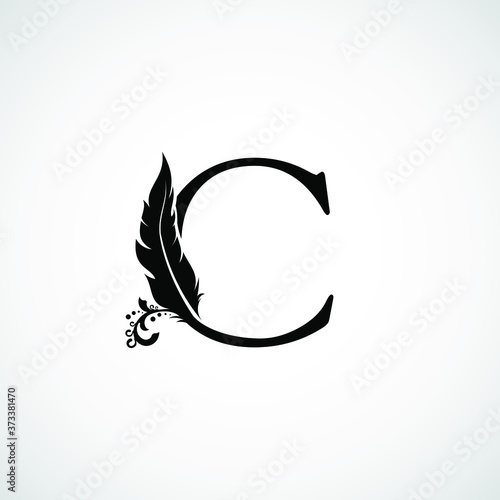 Luxury Feather Letter C logo Template. Black Design Concept