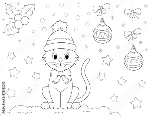 christmas cat coloring page photo