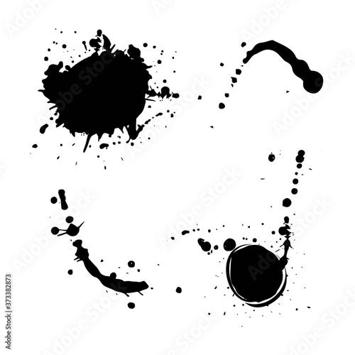 Set of black splash isolated on white background. Grunge ink blots and drops. High quality manually traced vector illustration