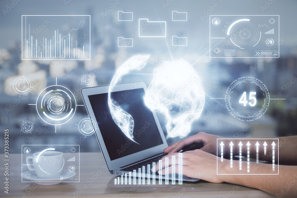 Double exposure of businesswoman hands typing on computer and forex chart hologram drawing. Financial analysis concept. Double exposure of businesswoman hands typing on computer and forex chart hologram drawing. Financial analysis concept.