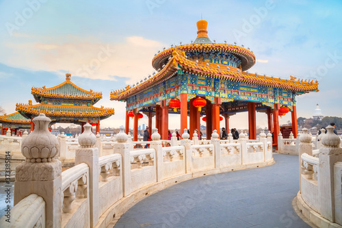 The Five-Dragon Pavilions at the north west of Beihai Park in Beijing, China photo