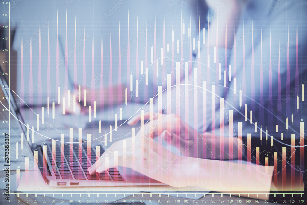 Multi exposure of woman hands typing on computer and financial chart hologram drawing. Stock market analysis concept. Multi exposure of woman hands typing on computer and financial chart hologram drawing. Stock market analysis concept.