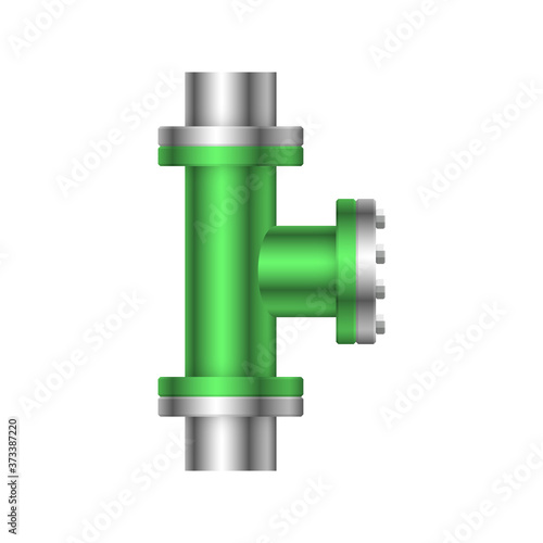 Pipe vector icon. Connection by flange fitting. Part for pipeline construction to transportation water, oil and gas. Also for water supply infrastructure, wastewater treatment, plumbing and irrigation