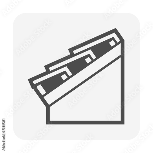 Roof icon consist of construction and material such as roof tile, structure, rafter etc. Roof tile or roof sheet icon made from concrete clay, metal, steel, ceramic, terracotta etc. Expand line icon 