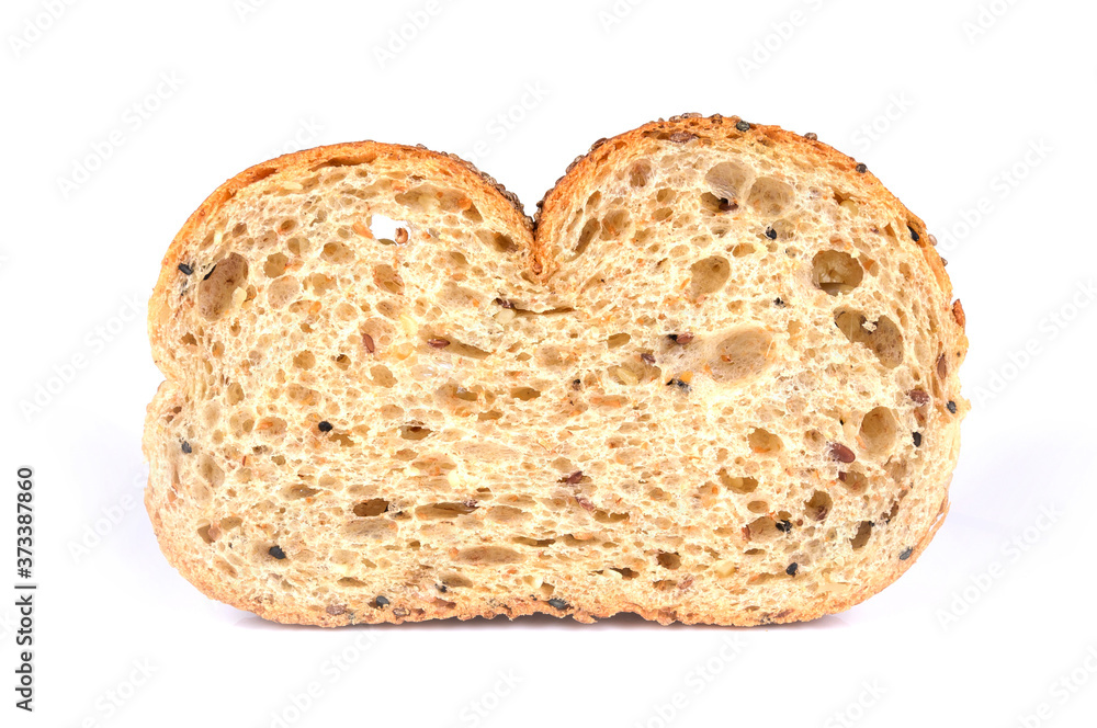 Slice of a whole wheat bread isolated on a white background