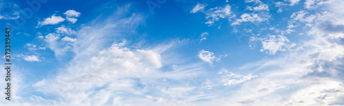 Beautiful Blue Sky Background with Tiny Clouds. Panorama Picture for Summer Season. 