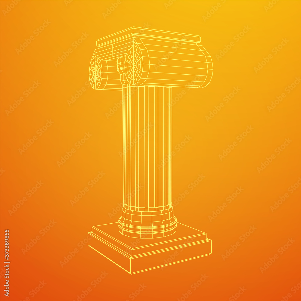Greek ionic column. Ancient pillars roman antique architecture construction decoration. Wireframe low poly mesh vector illustration. Greek ionic column. Ancient pillars roman antique architecture construction decoration. Wireframe low poly mesh vector illustration.