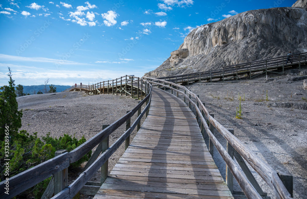 Boardwalk at Mammoth Hot Springs in Yellowstone National Park Boardwalk at Mammoth Hot Springs in Yellowstone National Park