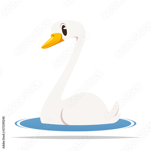 Cartoon swan on water vector isolated illustration