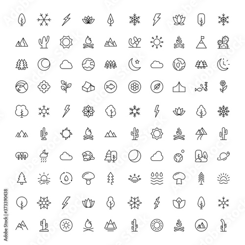 Nature line icon set.