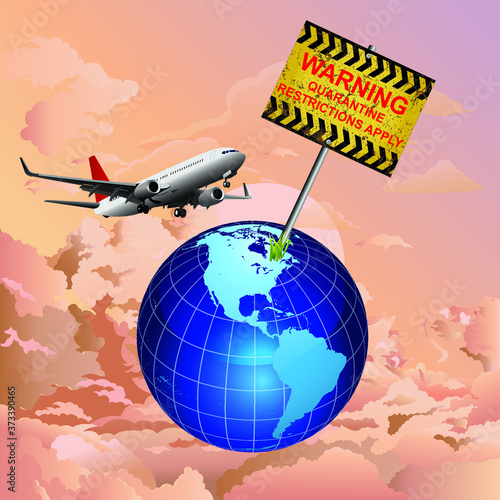 Warning quarantine restrictions apply sign relating to countries quarantining incoming international passenger arrivals due to the worldwide pandemic
