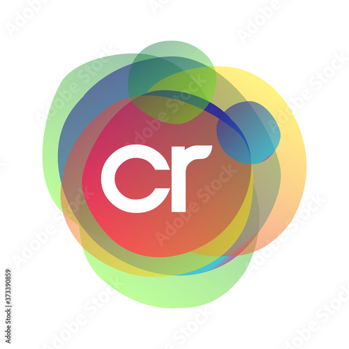 Letter CR logo with colorful splash background, letter combination logo design for creative industry, web, business and company.