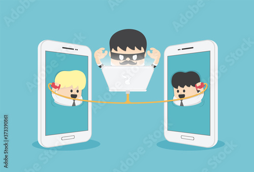 Vector illustration concept Hacker intercepts information