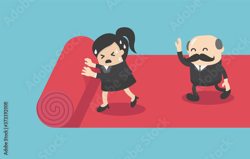 Businesswoman exploit by co-workers working together